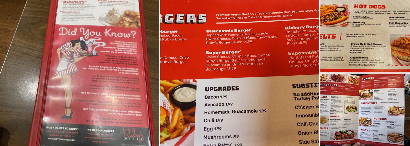 Ruby's Diner Menu