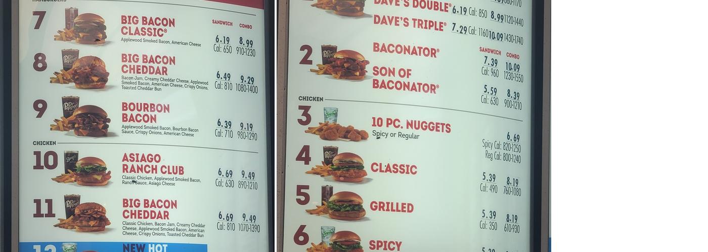 Wendy's Menu