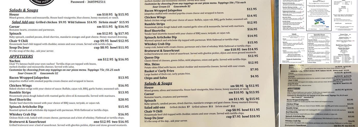 Chair 9 Pizza & Bar Menu