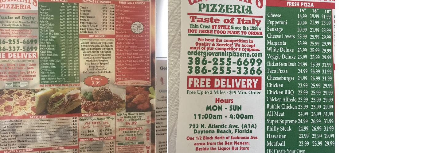 Giovanni's Pizzeria Menu