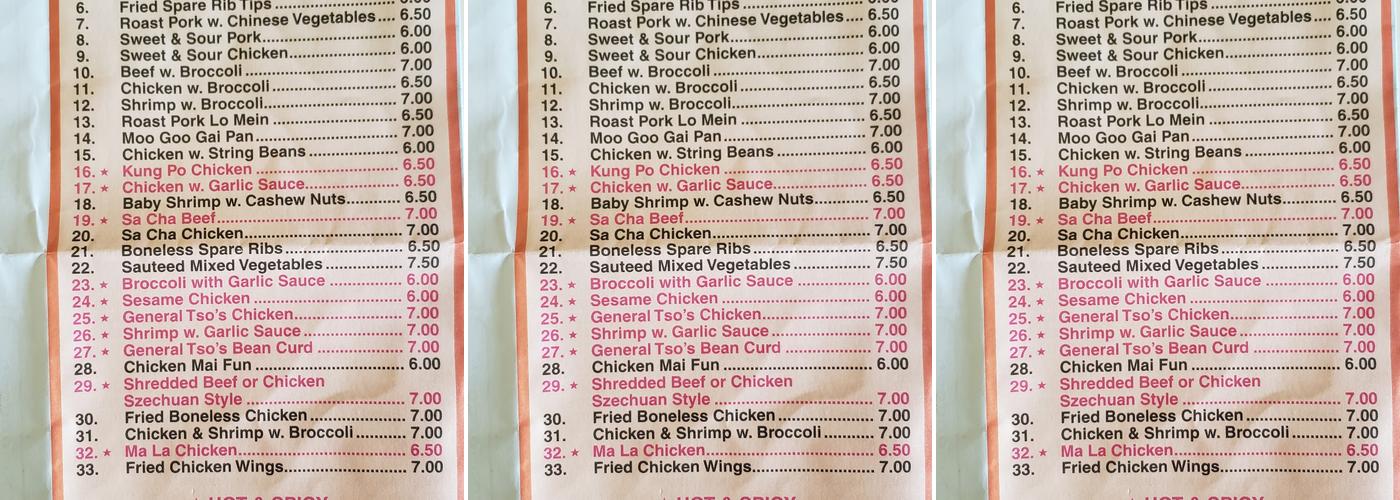 New China Dragon Menu