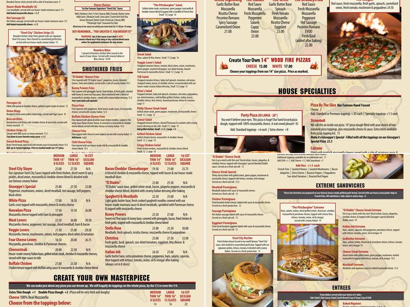 Giuseppe's Steel City Pizza Menu