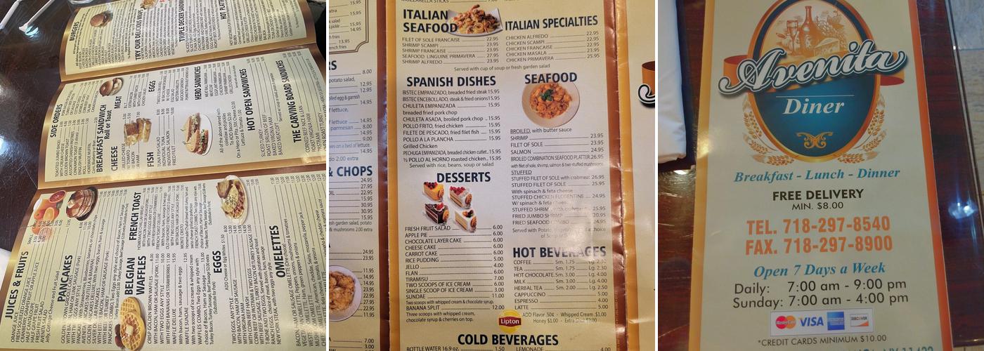 Avenita Diner Menu