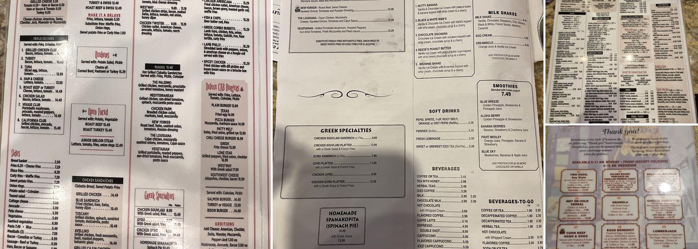Westway Diner Menu