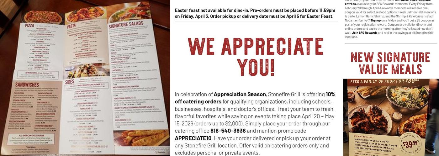 STONEFIRE Grill Menu