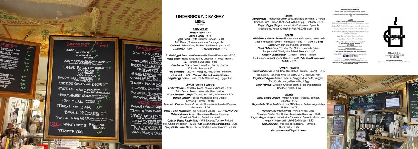 Underground Bakery Menu