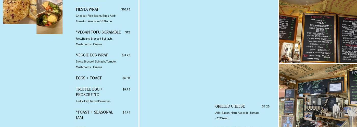 Underground Bakery Menu