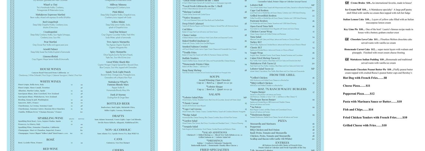 Mattakeese Wharf Seafood Restaurant Menu