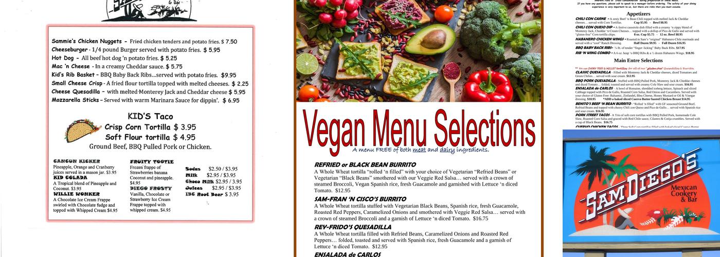 Sam Diego's Mexican Cookery and Bar Menu