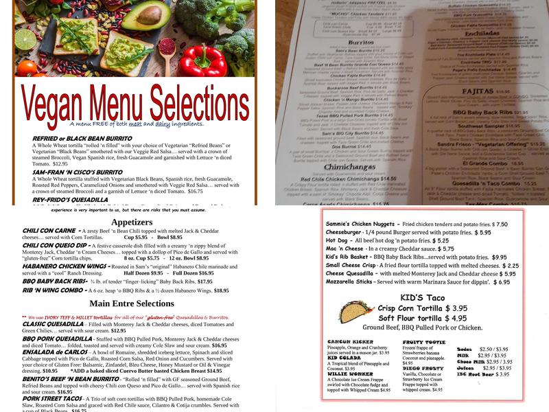 Sam Diego's Mexican Cookery and Bar Menu