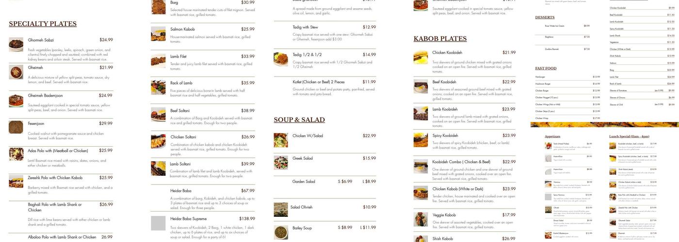 Heidar Baba Menu