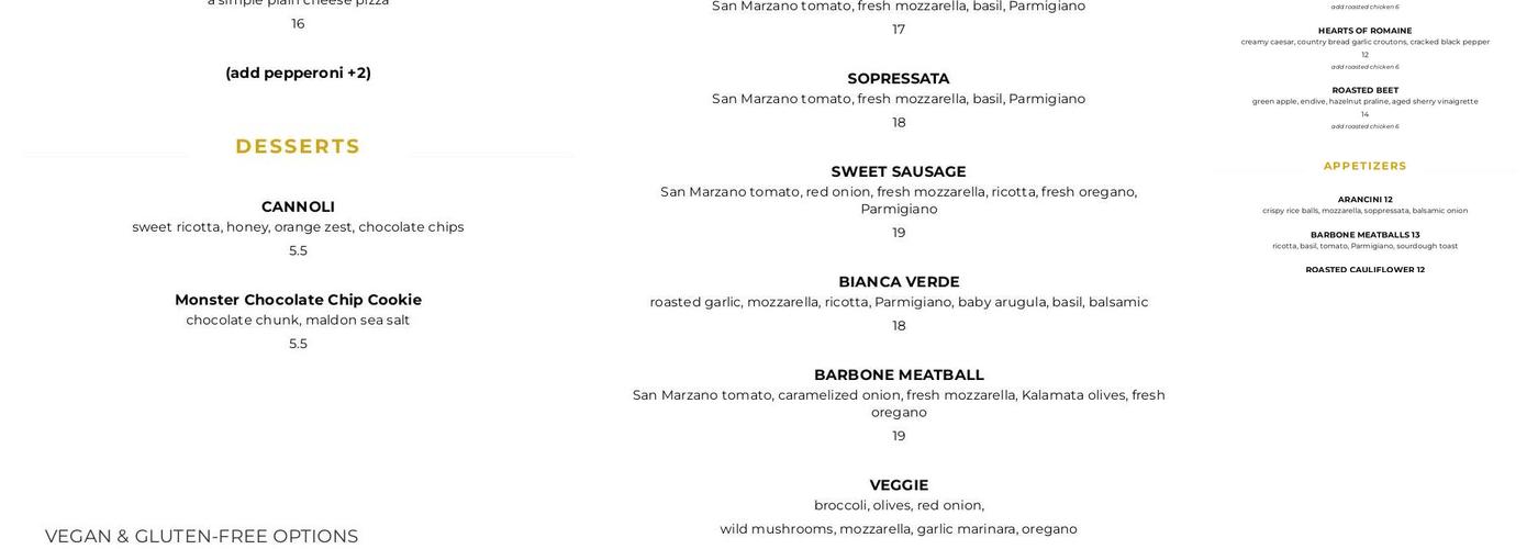 Pizza Barbone Menu