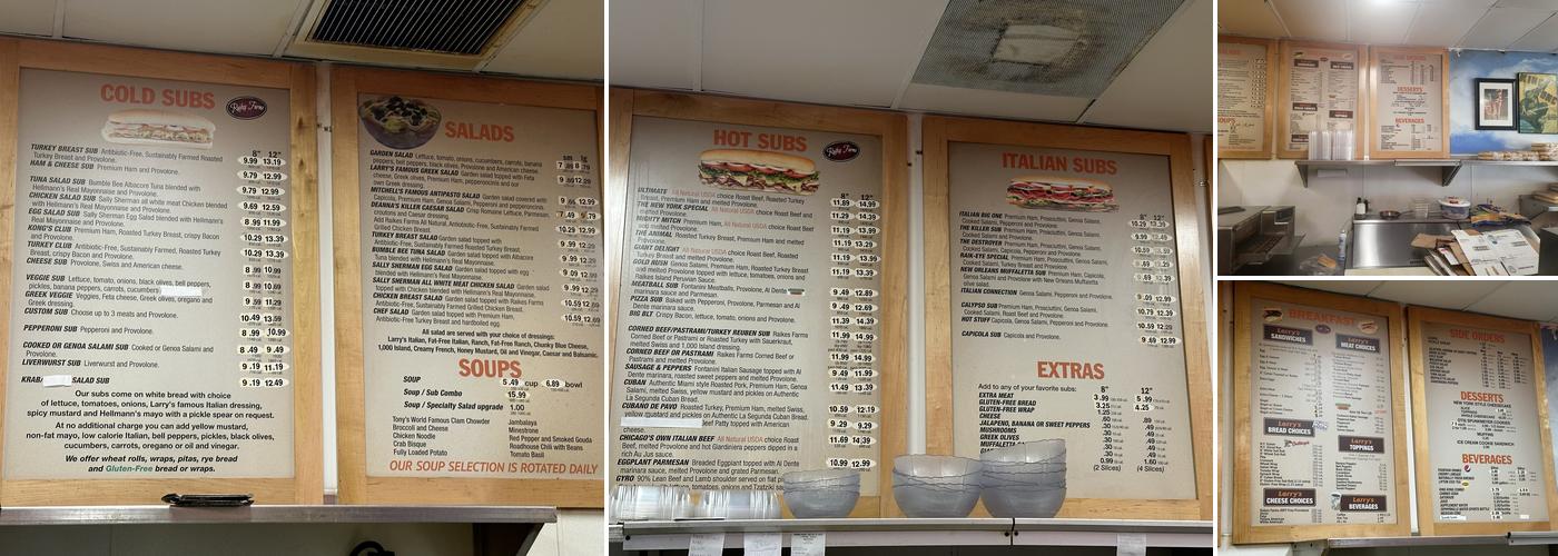 Larry's Giant Subs Menu