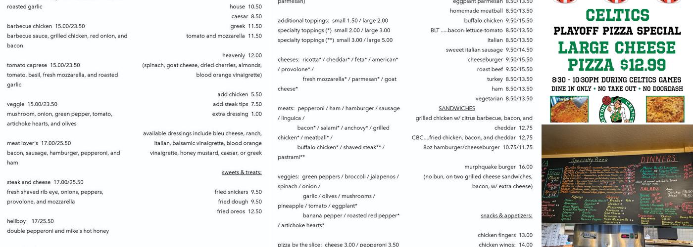 B & B Pizza Menu