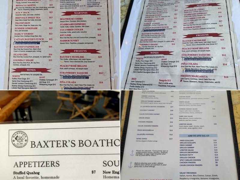Baxter's Boathouse Menu