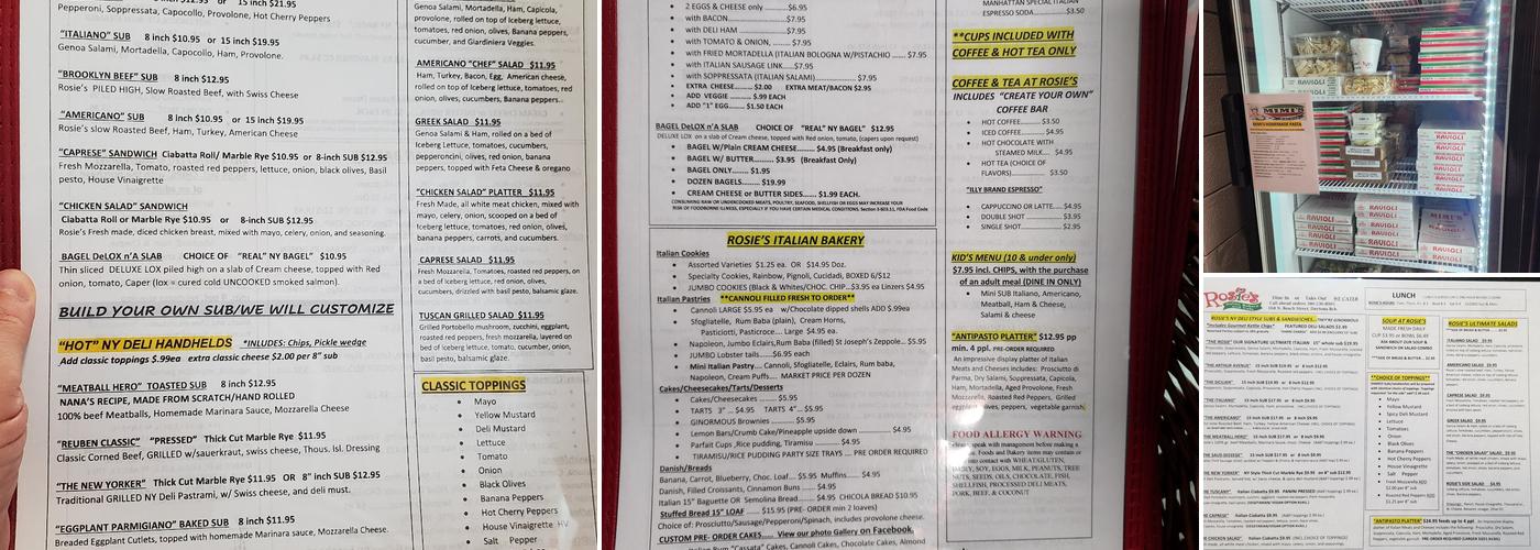 Rosie's Italian Bakery & NY Style Deli Menu