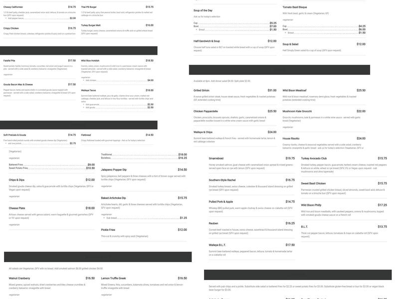 The Good Life Cafe Menu