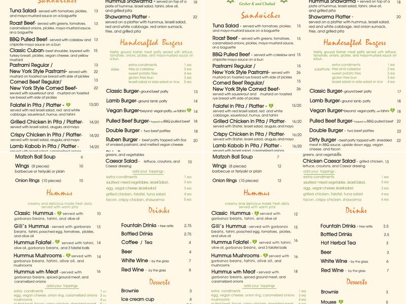 Gili's Kitchen Ormond Beach Menu