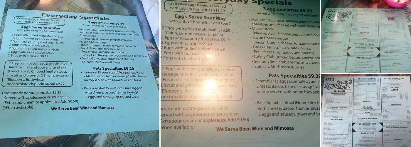 Pat's Riverfront Cafe Menu