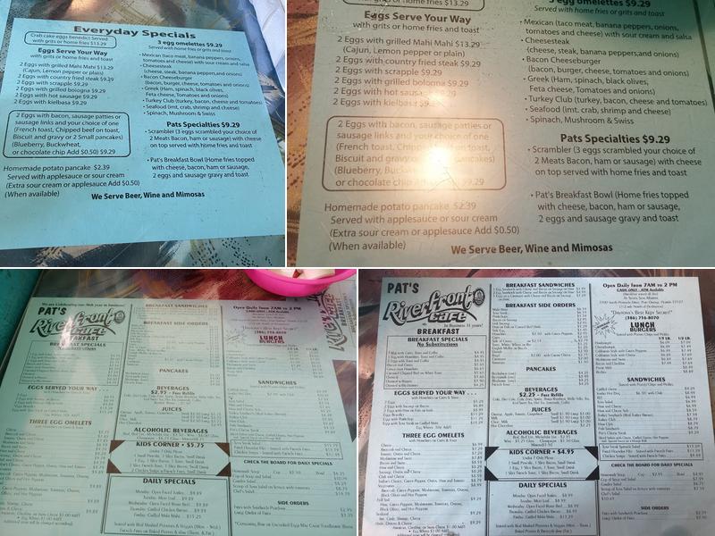 Pat's Riverfront Cafe Menu
