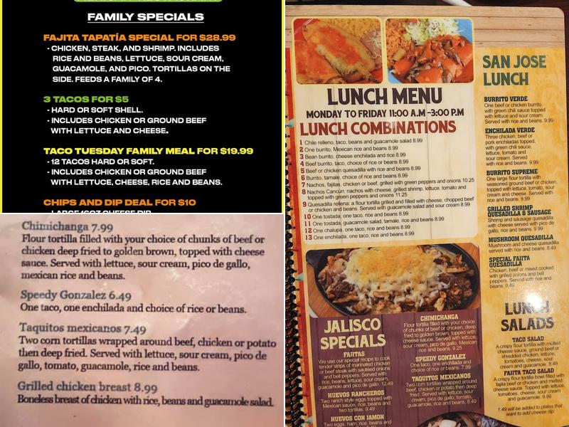 Casa Jalisco Mexican Restaurant Menu