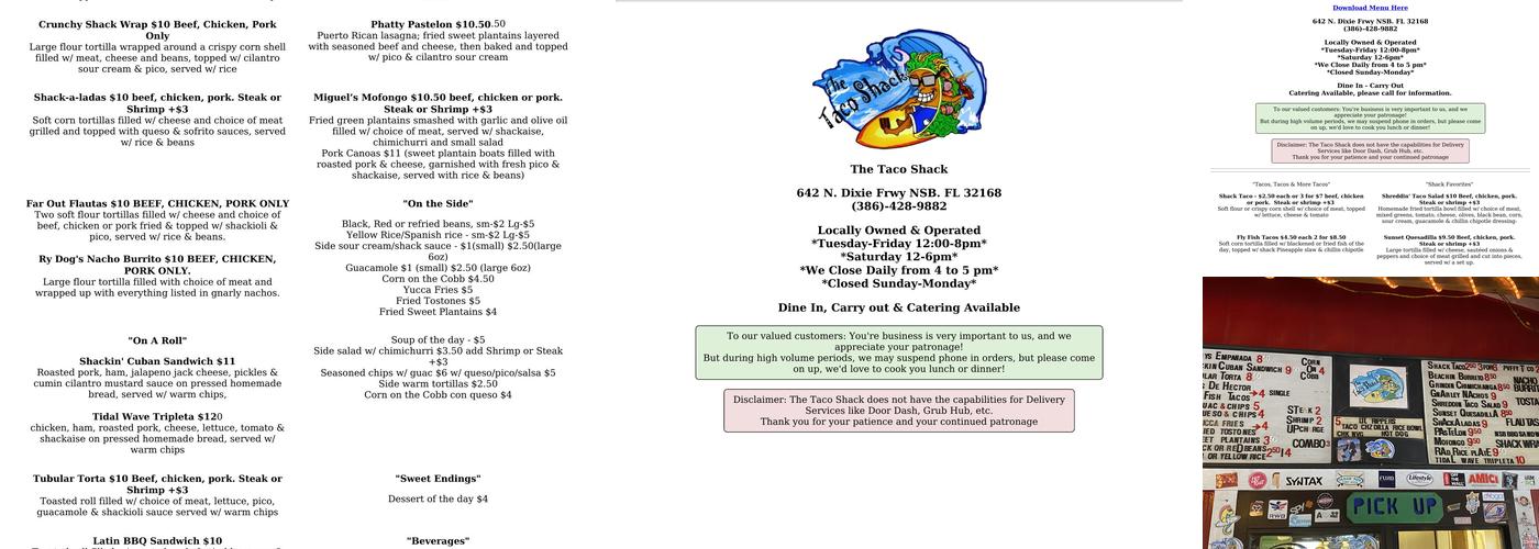 The Taco Shack Menu