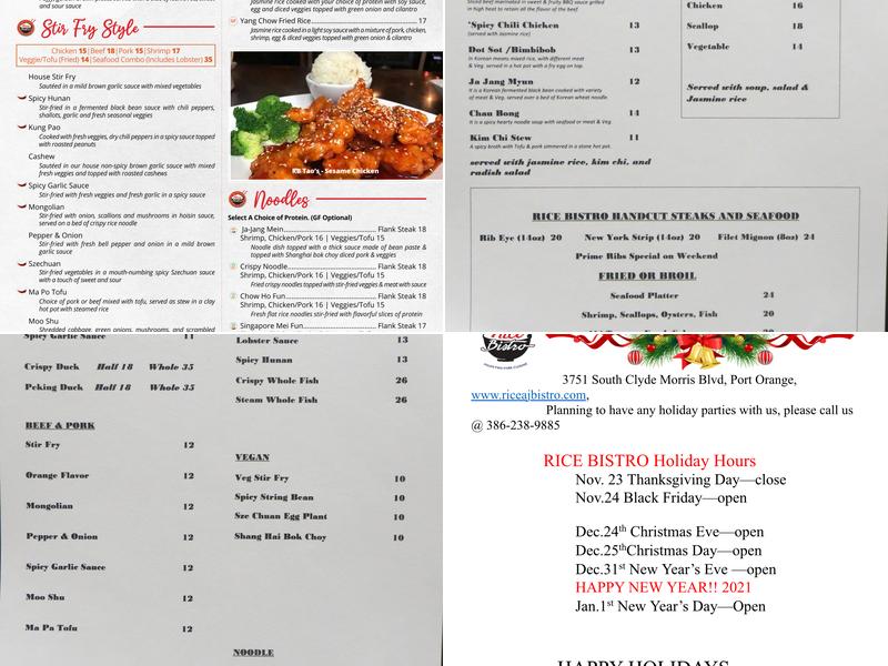 Rice Bistro Menu