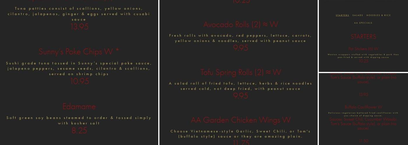 Aa Garden Fusion Menu
