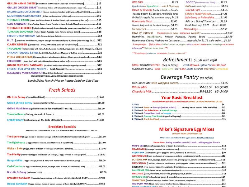 Mike's Galley restaurant Menu