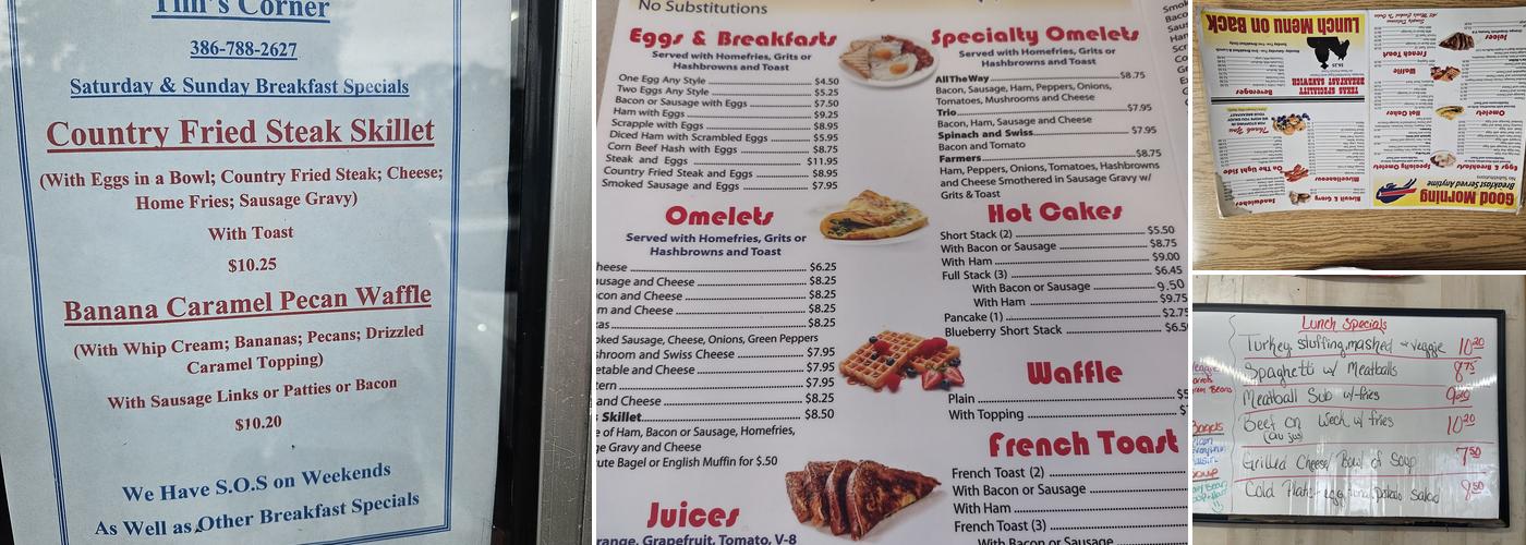 Tim's Corner Restaurant Menu