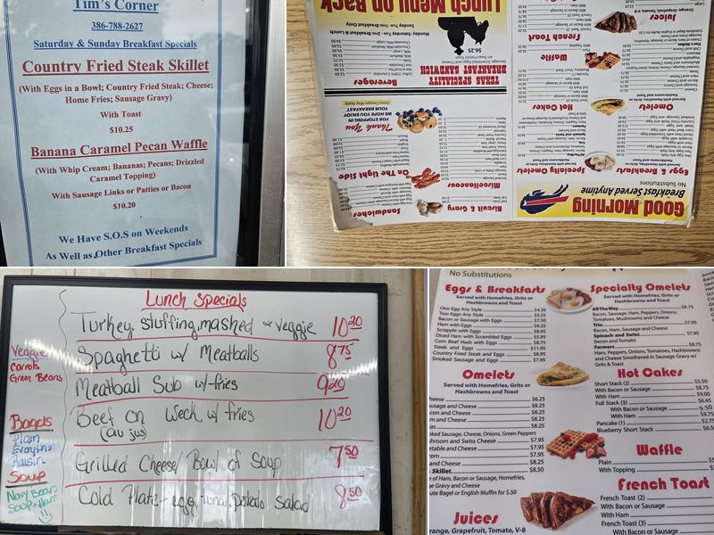 Tim's Corner Restaurant Menu