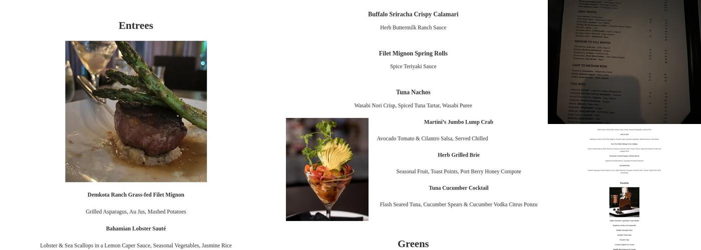 Martini’s Organic Menu