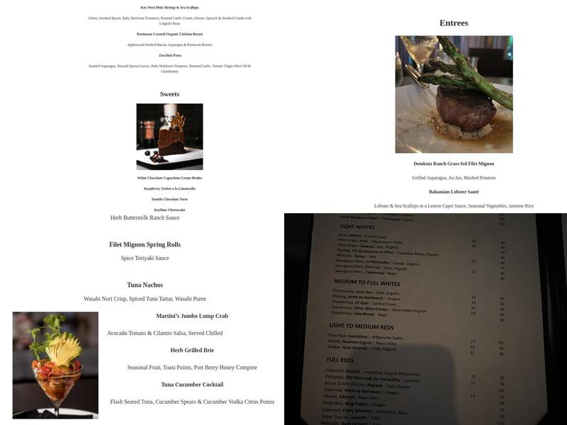 Martini’s Organic Menu