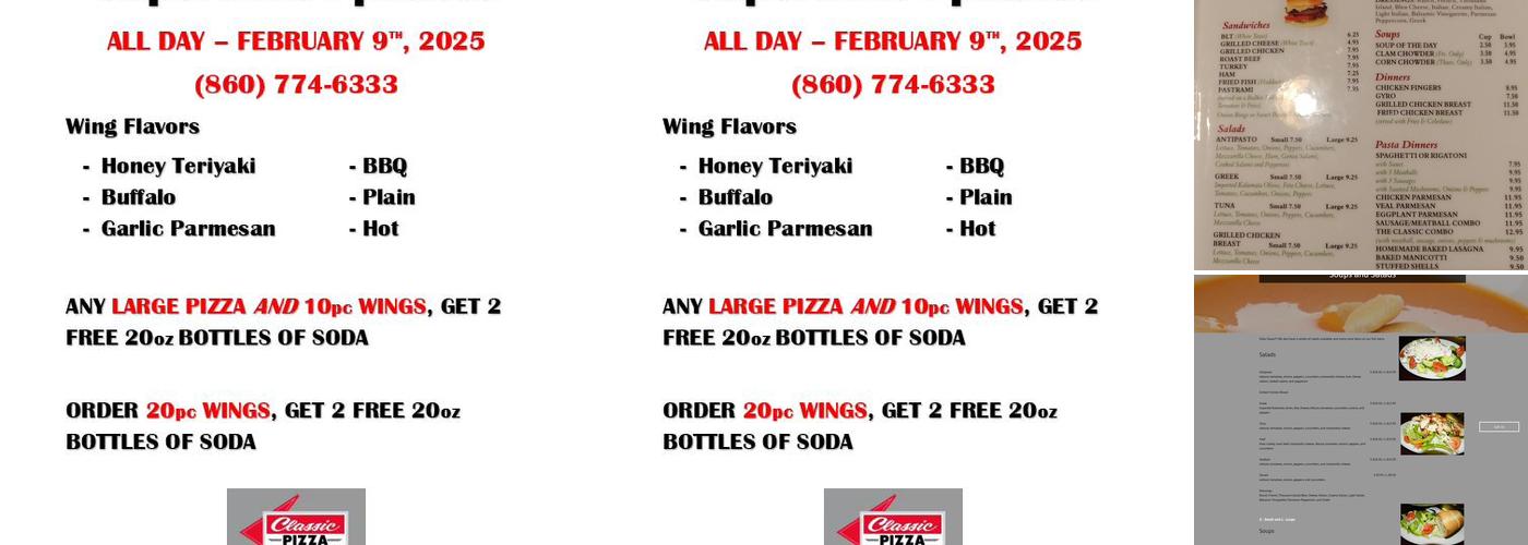 Classic Pizza & Family Restaurant Menu