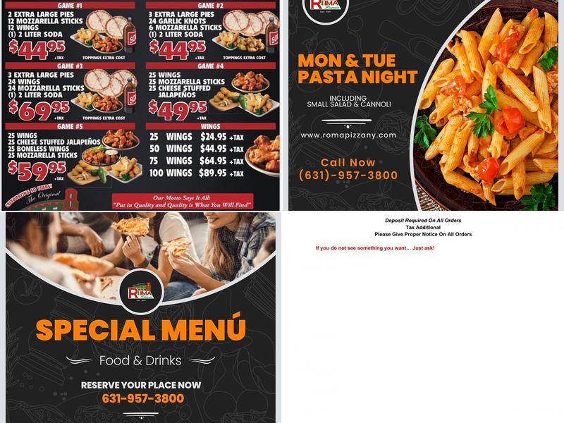 Roma Pizzeria Menu