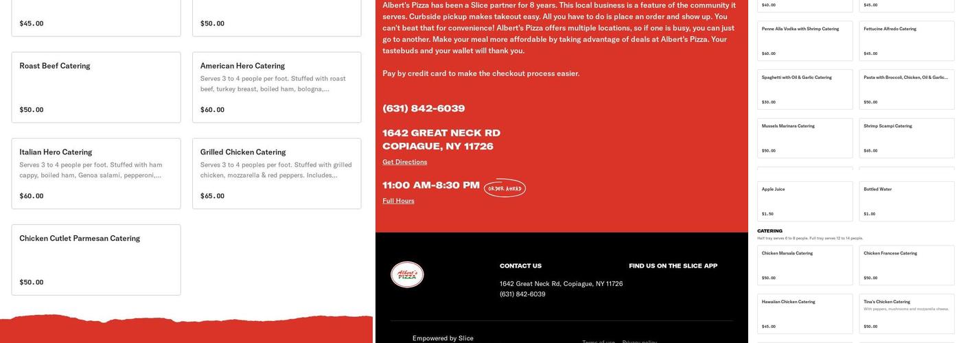 Albert's Pizza Shop Menu