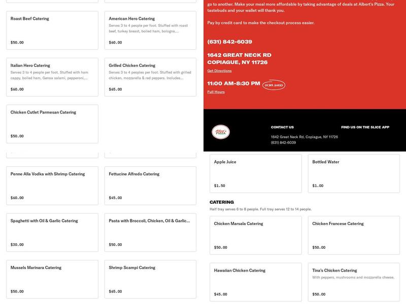 Albert's Pizza Shop Menu