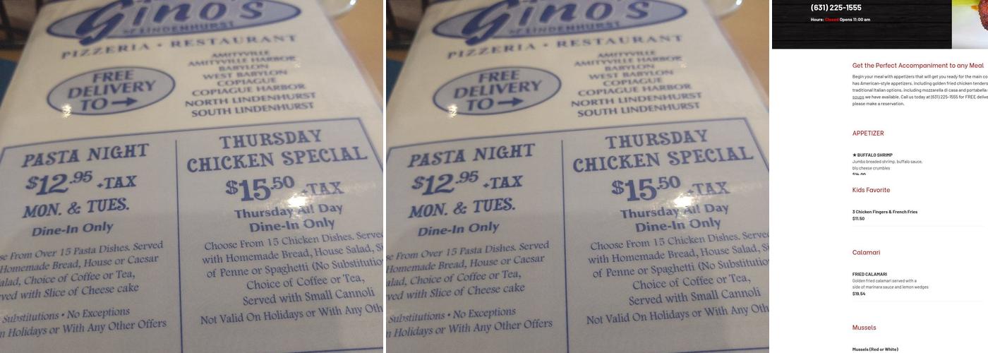 Gino's of Lindenhurst Pizzeria & Restaurant Menu