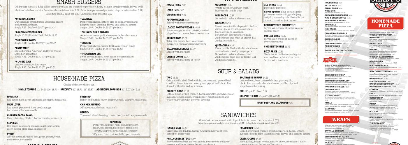 Shady’s 55 Pub & Event Center Menu