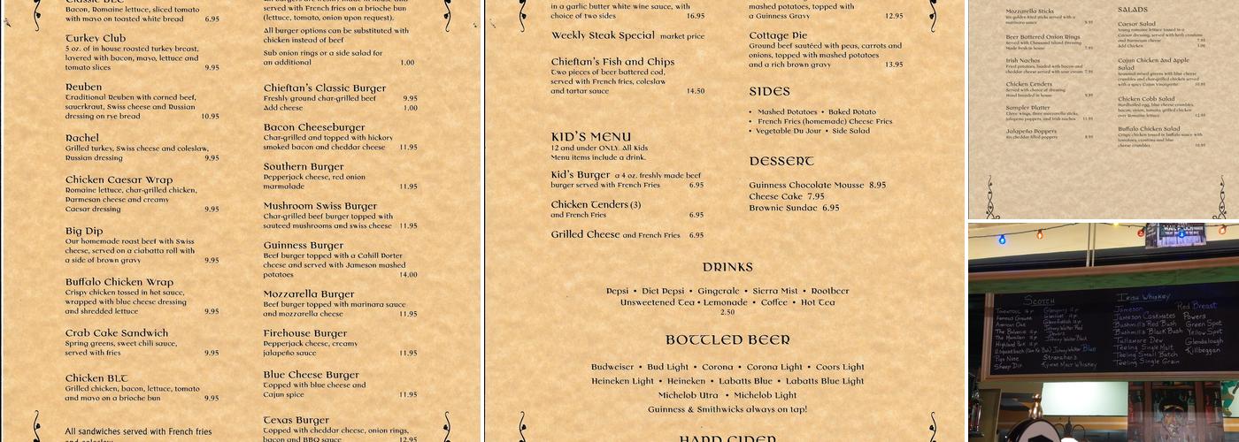Chieftans Restaurant & Bar Menu
