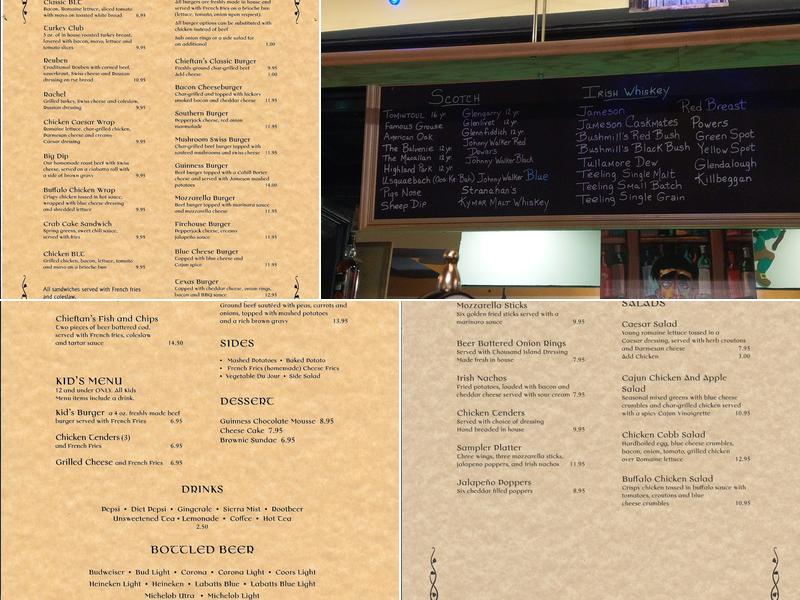 Chieftans Restaurant & Bar Menu