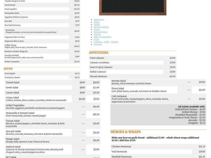 Gregorio's Pizzeria & Trattoria Menu