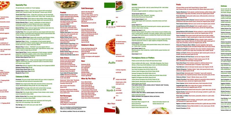 Frank's Pizzeria Menu