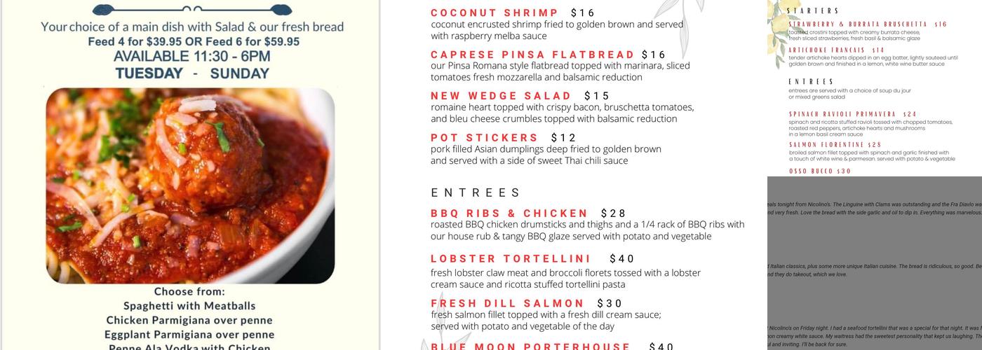 Nicolino's Restaurant Menu