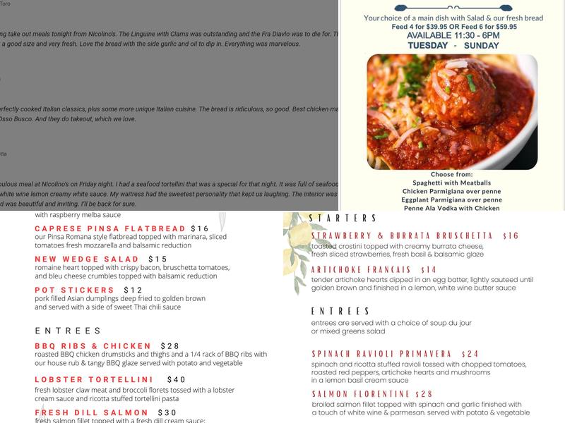 Nicolino's Restaurant Menu