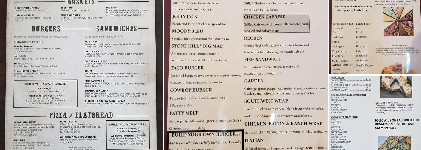 Stone Hill Bar & Grill Menu