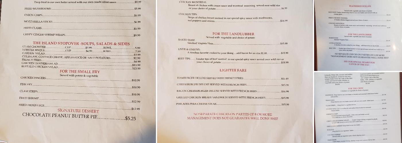 P J's River Rat Cafe Menu