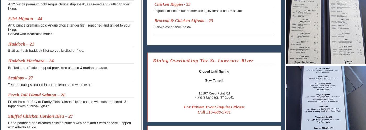 Foxy's Menu