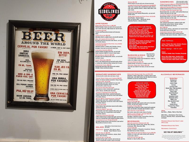 Sidelines Cafe Menu