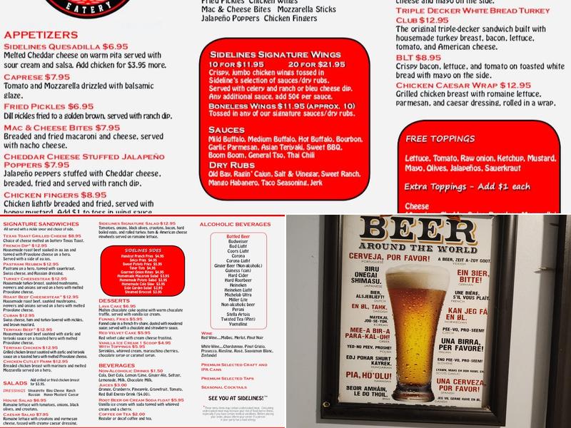 Sidelines Cafe Menu